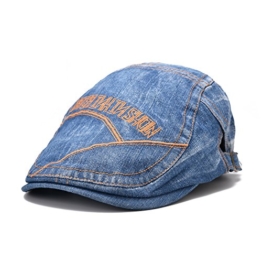 MAGIC UNION Unisex Stickerei Design Denim Jeans Flatcap Schiebermütze Gatsby Cap Golfermütze Schirmmütze -