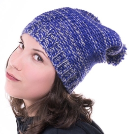 Mara Bommelmütze long overisze beanie - mit Innenfleece in Strickmütze Mütze Wintermütze Beanie Herren Damen Bommel (blue) -