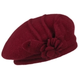 McBURN Wollbaskenmütze mit Blume für Damen Damenbaske Beret Herbst Winter (One Size - bordeaux) -