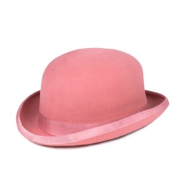 Mens Ladies Bowler Hat Plain With Pink Band & Bow - Pink (59/L) -