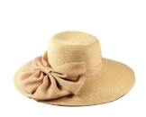 Miuno® Damen Sonnenhut Partyhut Stroh Hut Schleife H51041 (Beige) -
