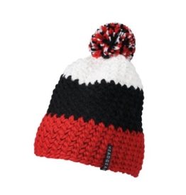 Myrtle Beach Damen Hakelmütze mit Bommel, red/black/white, One size, MB7940 rdbl -