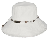 MYTEM-GEAR Breitkrempiger Damen Hut Sonnenhut Strandhut mit Perlenband und Blumenmuster (57 cm, weiß) -