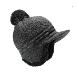 Norwegermütze mit Schild Pompom gefüttert , Farbe:schwarz meliert -