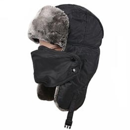 Padgene Fliegermütze Trappermütze Unisex Fellmütze warme Wintermütze Polarmütze mit atmungsaktiven Ohrenklappen in 6 Farben für Erwachsene (Schwarz) -
