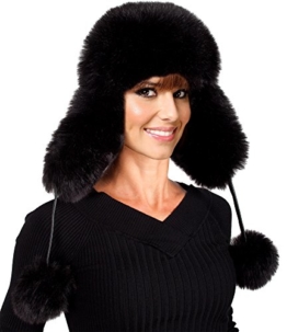 Pelzmütze Fellmütze Fliegermütze Wintermütze Skimütze Uschanka Polarmütze Mütze Fell schwarz -