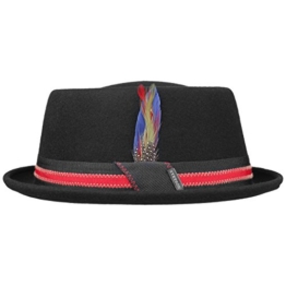 Pennsylvania Woolfelt Pork Pie Porkpie Hut Herrenhut Wollfilzhut Filzhut Fedora Stetson Hüte Porkpie (M/56-57 - schwarz) -