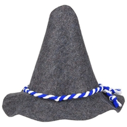 Premium Seppelhut aus 5 mm dickem Qualitätsfilz, hochwertiger Trachtenhut (Gewicht: 140 Gramm) für das Oktoberfest, der Tirolerhut mit blauer Kordel in Einheitsgröße, Hut für die Wiesn -