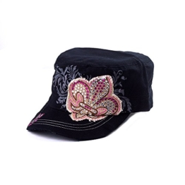 Sense42 Army Cap Damen Herren Fleur de Lis Used Look Schwarz Strasssteine Cap One Size -