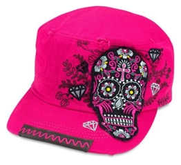 Sense42 Army Cap im Used Look Calavera Catrina Hotpink Strass Unisex Kappe Schirmmütze One Size -