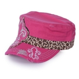Sense42 Army Cap im Used Look Strass Fleur de Lis Gepardenmuster Pink Unisex Kappe Schirmmütze One Size -