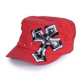 Sense42 Army Cap im Used Look Strass Kreuz Zebramuster Rot Unisex Kappe Schirmmütze One Size -