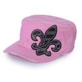Sense42 Army Cap im Used Look Strass Fleur de Lis mit Strasssteinen Rosa Unisex Kappe Schirmmütze One Size -