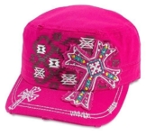 Sense42 Army Cap im Used Look Stickerei Kreuz Pink Weiß Unisex Kappe Schirmmütze Cap One Size -