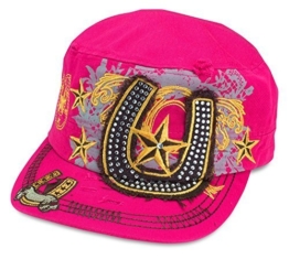 Sense42 Army Cap Strass Hufeisen mit Strasssteinen Hotpink Unisex Kappe Schirmmütze One Size -