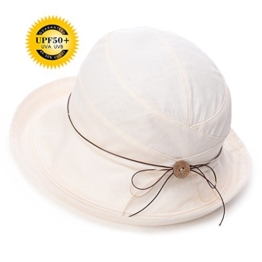 SIGGI Damen faltbarer Baumwolle Sonnenhut UPF 50+ mit Kinnriemen beige -