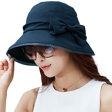 SIGGI faltbarer Bucket Sonnenhut breite Krempe mit Schleife Damen Schwarzblau -