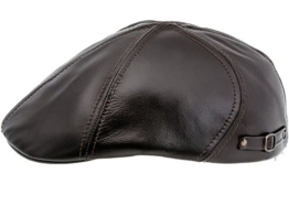 Sterkowski Echt Leder Schiebermütze Duckbill Schlägermütze Flat Cap 59 cm Braun -