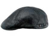 Sterkowski Echt Leder Schiebermütze Duckbill Schlägermütze Flat Cap 59 cm Schwarz -