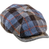 Sterkowski Harris Tweed Schiebermütze 4 Panel Applejack Schlägermütze Flat Cap 59 Blau/Braun -