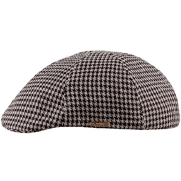 Sterkowski Sommer 100% Leinen Super Leicht 6 Panel Duckbill Schiebermütze Flat Cap 57 Beige/Schwarz Hahnentritt -