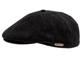 Sterkowski Sommer 100% Leinen Super Leicht 5 Panel Applejack Schiebermütze Flat Cap 57 Schwarz -