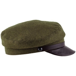 Sterkowski Wolle Schiffermütze "Maciejówka" Fischermütze mit Echt Leder Schirm 56 cm Khaki/Braun -