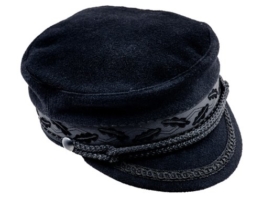 Sterkowski Wolle Seefahrer Breton Stil Geiger Schirmmütze 54 cm Schwarz -