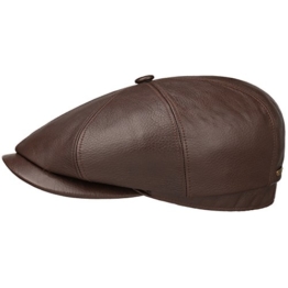 Stetson Hatteras Lambskin Flatcap Schirmmütze Mütze Ledermütze Ledercap Ballonmütze Ballonmütze Schirmmütze (62 cm - dunkelbraun) -