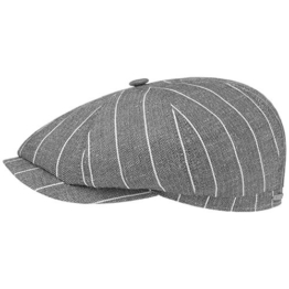 Stetson Hatteras Leinen Stripe Flatcap Schirmmütze Sommercap Sonnencap Sommermütze Herrencap Cap Kap Schiebermütze Schirmmütze (57 cm - grau) -