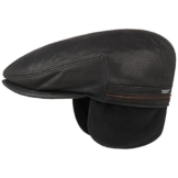 Stetson Kent Leder Flatcap Ohrenklappen Ledermütze Schirmmütze Mütze Schiebermütze Wintermütze Schirmmütze Flatcap (63 cm - schwarz) -