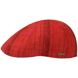 Stetson Texas Cotton Checked Flatcap Schirmmütze Sommercap Sonnencap Sommermütze Herrencap Cap Kappe Baumwollcap Schiebermütze (M/56-57 - rot) -