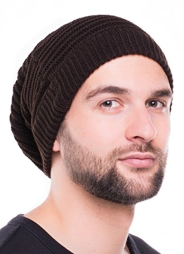 Strickmütze - beanie lang mit geripptem Streifenmuster, Wintermütze unisex Skimütze Wintermütze (braun) -