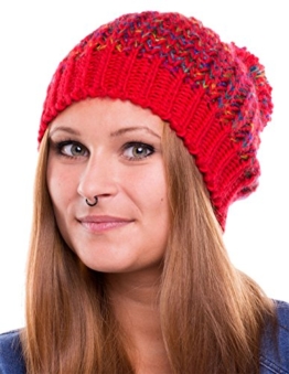 Strickmütze Bommelmütze rot/bunt - Beanie Mütze mit Bommel für Damen 2014/2015 - 260 (rot) -
