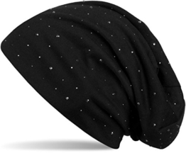 styleBREAKER klassische Beanie Mütze mit edler Strass-Nieten Applikation, Unisex 04024037, Farbe:Schwarz -