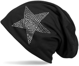 styleBREAKER klassische Unisex Beanie Mütze mit Stern Strass Applikation, leicht 04024019, Farbe:Schwarz -