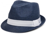 styleBREAKER Trilby Hut, leichter Papierhut mit kontrastfarbigem Zierband, Unisex 04025002, Farbe:Dunkelblau / Weiß;Größe:S / M = 56 cm -