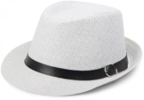 styleBREAKER Trilby Hut, leichter Papierhut mit schwarzem Gürtel Zierband, Unisex 04025003, Farbe:Weiß -