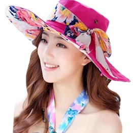 TININNA Damen Frauen Böhmen Faltbar Bowknot Blumen Sonnenhut Sandstrand Sonnenhüte Sommerhut Sommer Hut Sonnenhuete Strand Kappe Strandhut hot pink -