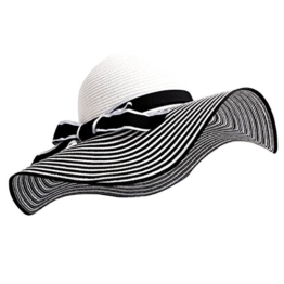 TININNA Damen Frauen Elgant Bowknot Gestreift Sonnenhut Strohhut Sandstrand Wide Rand Sonnenhüte Sommerhut Sommer Hut Sonnenhuete Strand Kappe Strandhut schwarz -