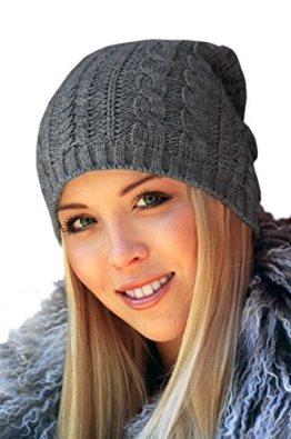 TRAC-5 - dunkelgrau oversized Long Beanie Strickmütze Wollmütze Wintermütze Herrenmütze Skimütze Snowboardmütze Damenmütze Damen Wintermützen Slouch -