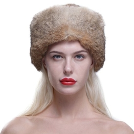 URSFUR Frauen Echte Kaninchen Fell mit schönen Waschbär Schwanz Fellmütze Davey Crockett Hat Coonskin Cap -