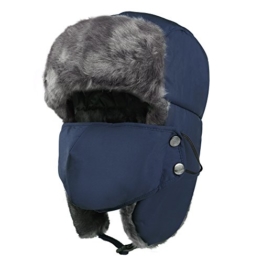 Vbiger Winter Outdoor Sport Mütze Fliegermütze Pilotenmütze Fellmütze (Navy-Blau+) -