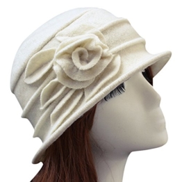 West See Damen Vintage Wolle Cloche Bucket Hut Beret Topfhut mit Blumendetail Wintermütze (beige) -