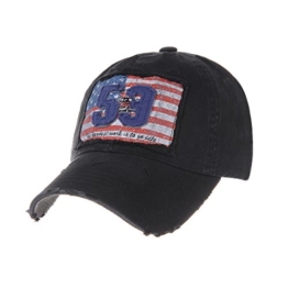 WITHMOONS Baseballmütze Mützen Caps Baseball Cap Distressed Trucker Hat Flag Stars Stripes KR1189 (Black) -