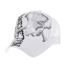 WITHMOONS Baseballmütze Mützen Caps Meshed Baseball Cap Skull Rhinestones Trucker Hat KR1751 (White) -