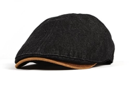 WITHMOONS Schlägermütze Golfermütze Schiebermütze Denim Newsboy Hat faux leather brim Flat Cap SL3017 (Black) -