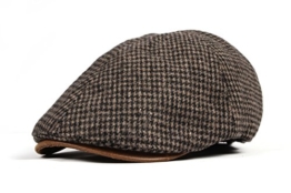 WITHMOONS Schlägermütze Golfermütze Schiebermütze Tweed Newsboy Hat faux leather brim Flat Cap SL3019 (Brown) -